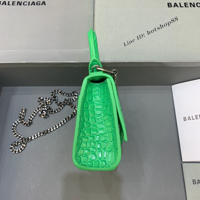 Balenciaga專櫃爆款mini Hourglass沙漏包 巴黎世家鱷魚紋綠色超迷你號手提肩背女包 fyj1550